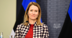 Igaunijas premjerministre Kaja Kallasa piedalās preses konferencē pēc Baltijas Ministru padomes Premjerministru sanāksmes.