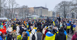 Ukrainas atbalsta mītiņš pie Brīvības pieminekļa. 