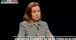 Moldovas prezidente Maija Sandu sniedz interviju telekanāla "Jurnal TV" programmā "Cabinetul din umbra" ("Ēnu kabinets").