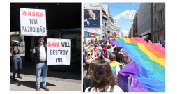 Praida gājiena dalībniekus Rīgas ielās sagaida izretojušies protestētāji.
