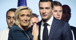 Marina Lepēna un Žordāns Bardela tikšanās laikā Parīzē 2024. gada 2. jūnijā.