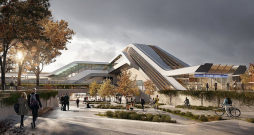 "Rail Baltica" ātrvilciena Tallinas stacijas "Linda" projekta vizualizācija un būvniecības stadija šā gada septembrī.