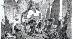 Vecā ilustrācijā – senajā Pompejā atrastā maizes ceptuve ar maizes krāsni  un pat labi saglabājušos maizi.