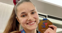 Inese Tarvida pēc Eiropas čempionāta bronzas iegūšanas 2021. gadā.