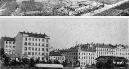 Ziedoņdārza kopskats un strūklaka 1938. gadā.