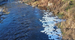 Iecavas upē novērotās "ledus pankūkas".