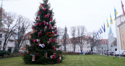 Svētku egle laukumā pie Rīgas pils.