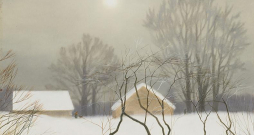 Ziemas ainavas glezna. Autore Līga Purmale, darba nosaukums "Ziema".