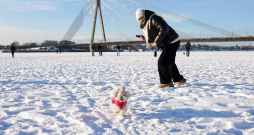 Cilvēki uz Daugavas ledus.