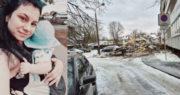 Diāna. Gruveši pie sprādzienā cietušās mājas.