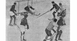 Latvijas–Kanādas spēles moments pie latviešu vārtiem.