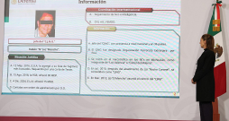 Meksikas prezidente Klaudija Šeinbauma narkokarteļa bosa Nemesio Osegeras nogalināšanai veltītajā preses konferencē pirmdien Mehiko. Meksikas prezidente Klaudija Šeinbauma narkokarteļa bosa Nemesio Osegeras nogalināšanai veltītajā preses konferencē pirmdien Mehiko.