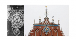 F. Plats pie atjaunotā pulksteņa 1926. gadā un skats mūsdienās.