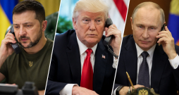 ASV prezidents Donalds Tramps sazvanījies ar Ukrainas prezidentu Volodimiru Zelenski un Krievijas diktatoru Vladimiru Putinu.