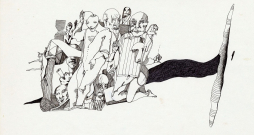 Vilnis Zābers. "Bez nosaukuma". Ap 1990. Papīrs, tušas pildspalva, flomāsters. LNMM kolekcija.
