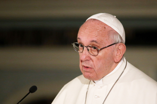 Viņa Svētība pāvests Francisks ekumeniskā dievkalpojuma laikā Doma baznīcā. 2018. gads.