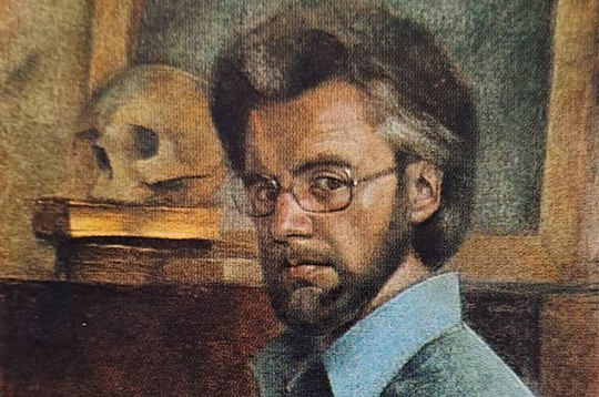 Edvīns Kalnenieks. "Pašportrets ar galvaskausu". 1978, a., past., 70x48.