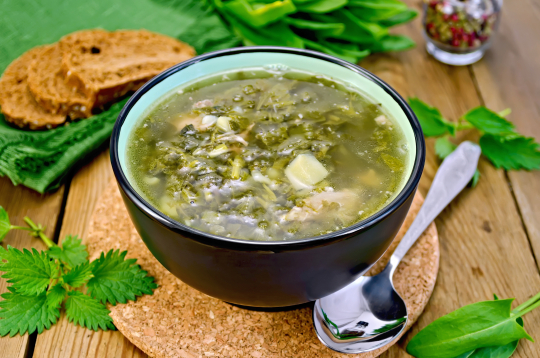 Zupa no gārsas, nātrēm un skābenēm.