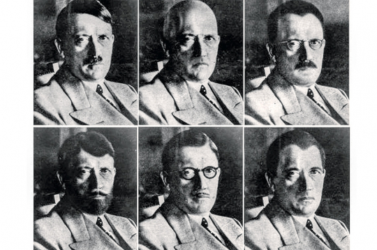 1944. gadā ASV Stratēģisko pakalpojumu biroja kara laika izlūkošanas aģentūra izgatavoja fotoattēlus, lai parādītu, kā Hitlers varētu būt maskējies, ja bēgtu. Pirmais ir īsts Ādolfa Hitlera attēls, bet pārējos piecus 1944. gada 6. jūnijā uzņēma Ņujorkas grima mākslinieks Edijs Sencs. Sazvērestības teorijas par Ādolfa Hitlera nāvi ir pretrunā ar faktu, ka Ādolfs Hitlers 1945. gada 30. aprīlī izdarīja pašnāvību savā bunkurā.