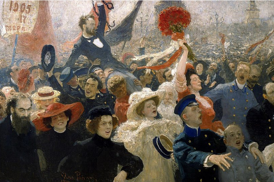 "1905. gada 17. oktobris". Krievu mākslinieka I. Repina glezna.