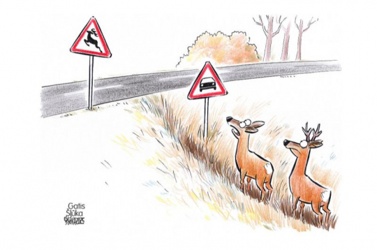 Zīmē Gatis Šļūka. Uzmanību, auto!