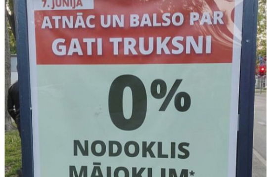 Pirms pašvaldību vēlēšanām šopavasar Gatis Truksnis uz reklāmas plakātiem pilsētā jūrmalniekiem solīja 0% nekustamā īpašuma nodokli mājokļiem, kuru kadastrālā vērtība ir līdz 100 000 eiro. Tagad deputāts teic, ka valsts likumi aizliedzot pašvaldībām noteikt 0% nodokli, tādēļ pieņemts lēmums par maksimāli lielāko atlaidi – 90%. Kā redzams, arī solījums par to, cik vērtam mājoklim šī atlaide tiks piemērota, nav izdevies līdz galam... Pirms pašvaldību vēlēšanām šopavasar Gatis Truksnis uz reklāmas plakātiem pilsētā jūrmalniekiem solīja 0% nekustamā īpašuma nodokli mājokļiem, kuru kadastrālā vērtība ir līdz 100 000 eiro. Tagad deputāts teic, ka valsts likumi aizliedzot pašvaldībām noteikt 0% nodokli, tādēļ pieņemts lēmums par maksimāli lielāko atlaidi – 90%. Kā redzams, arī solījums par to, cik vērtam mājoklim šī atlaide tiks piemērota, nav izdevies līdz galam...