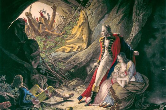 Ilustrācija no Džeimsa Fenimora Kūpera vēsturiskā romāna "Pēdējais mohikānis".