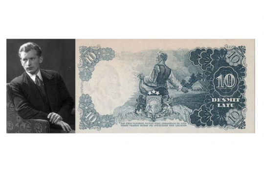 Kārlis Krauze un viņa zīmētā banknote.