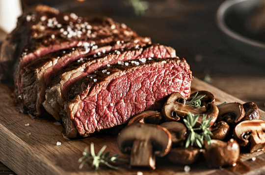 Liellopa gaļas cepetis ar sēnēm.