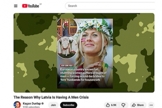 Influenceris Keigens Danlaps "vīriešu trūkumu" raksturojis kā krīzi un, izmantojot "YouTube" kanālu, tā iemeslus skaidro saviem 972 tūkstošiem sekotāju, taču, stāstot par lielāko sieviešu pārsvaru Latvijā (kāds tas ir pensijas vecuma cilvēku grupā), fotoattēlos rāda jaunas, skaistas latviešu sievietes.