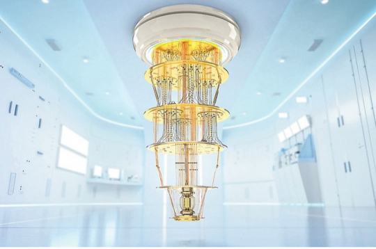 Šādi izskatās viens no šobrīd uzbūvētajiem kvantu datoriem.