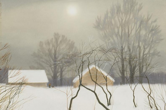 Ziemas ainavas glezna. Autore Līga Purmale, darba nosaukums "Ziema".