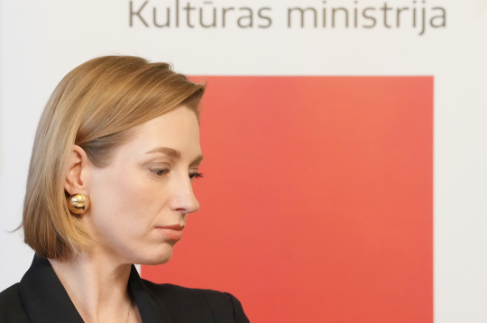Kultūras ministre Agnese Lāce piedalās preses konferencē, kurā paziņo "Lielās mūzikas balvas" nominantus.