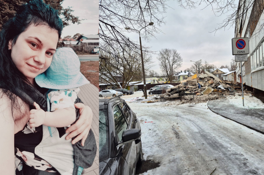 Diāna. Gruveši pie sprādzienā cietušās mājas.