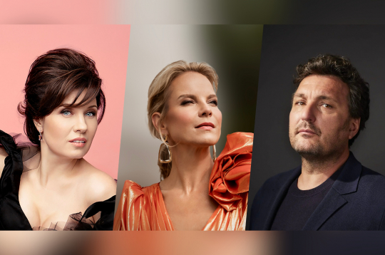 Marina Rebeka, Elīna Garanča un Ludoviks Tezjē.