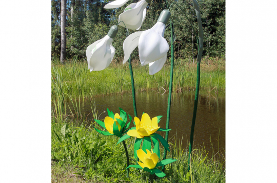 Ziedi no putu gumijas.