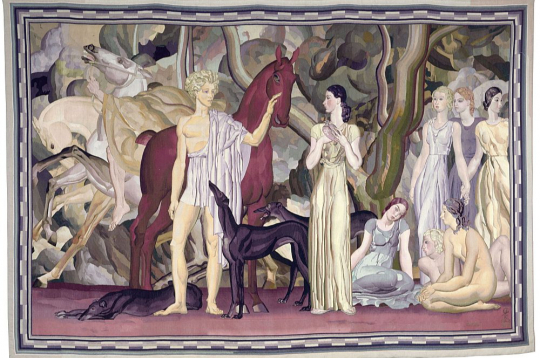 Luī Bilotē (1883–1940). "Jātnieku izbraukšana". Gobelēns. 1937. Zīds. "Mobilier national" kolekcija.