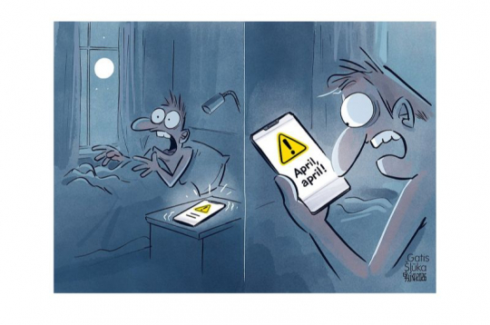 Zīmē Gatis Šļūka. April, april! Zīmē Gatis Šļūka. April, april!