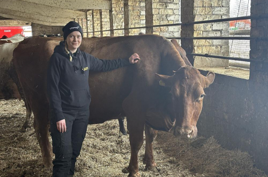 SIA "Kalnāji" ciltsdarba zootehniķe Amanda Trule uzsver – Blūze (attēlā) ir saņēmusi tādu pašu aprūpi kā citas govis, tāpēc tās labā veselība un augstais izslaukuma rādītājs patīkami pārsteidz.