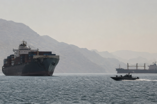 Irānas kuteris Hormuzā apšaudījis konteinerkuģi. Ilustratīvs attēls.