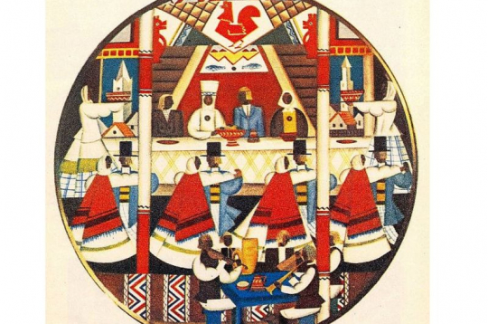 R. Sutas apgleznotais šķīvis "Kāzas".