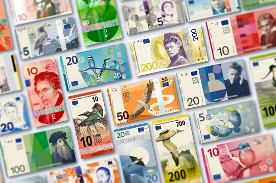 Jaunā dizaina eiro banknotes veidotas par divām tēmām – "Eiropas kultūra" un "Upes un putni".