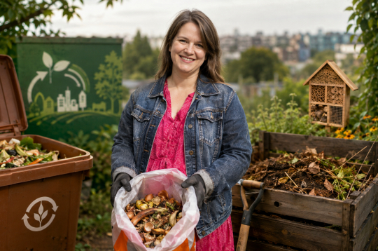 "Komposts LV" un "Zero Waste Latvija" eksperte Zane Kopštāle rāda, kā pareizi kompostēt, ik pa laikam iejaucot bioloģiskajos atkritumos sausas lapas un saplēstus papīrus. "Komposts LV" un "Zero Waste Latvija" eksperte Zane Kopštāle rāda, kā pareizi kompostēt, ik pa laikam iejaucot bioloģiskajos atkritumos sausas lapas un saplēstus papīrus.