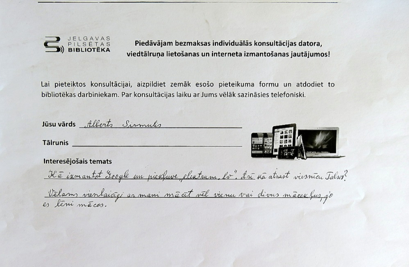 Pieteikšanās veidlapas bezmaksas apmācībai.