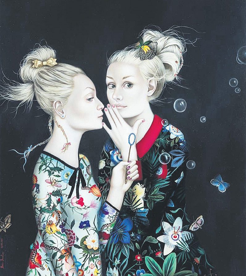 Anna Baklāne. Apgaismotās. Audekls, eļļa, 110 x 95 cm, 2017.