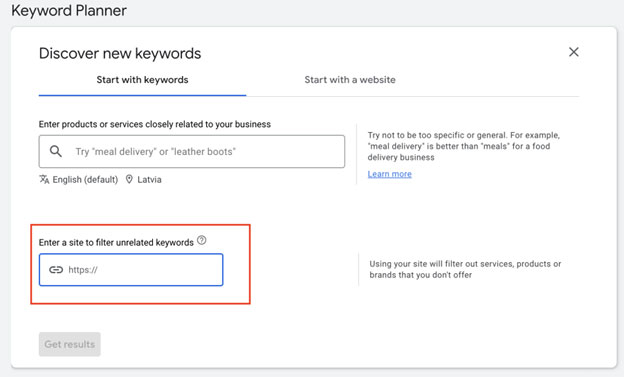 Atslēgvārdu izpēte ar Google Keyword Planner.