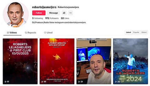 Roberta Lejasmeijera viltotais "Tiktok" profils.