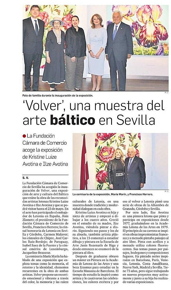 Raksts par izstādes atklāšanu Seviljas avīzē "Diario de Sevilla", 2025. gada 26. marts.