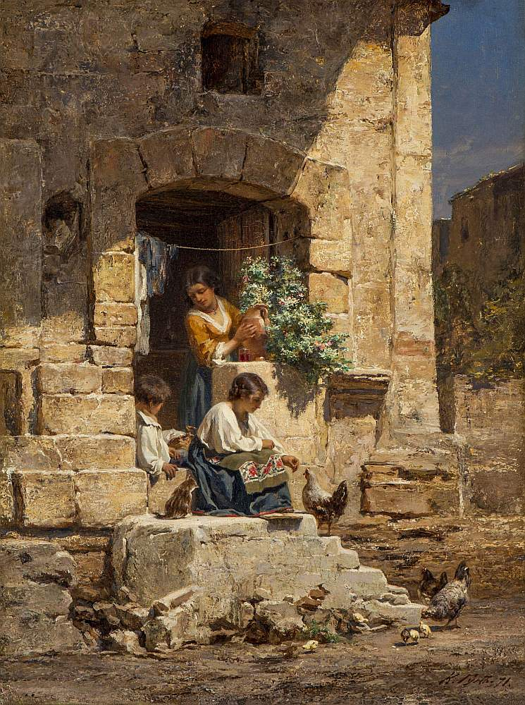 Kārlis Hūns. "Itāļu pagalmiņš". 1871. Audekls, eļļa. LNMM kolekcija.