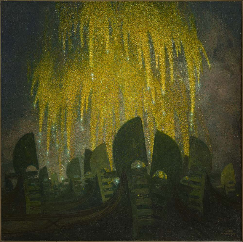 Gvido Marusigs. "Burvju koks (Gondolas un ugunis)". 1914. Piti pils Modernās mākslas galerijas kolekcija, Florence, Itālija.